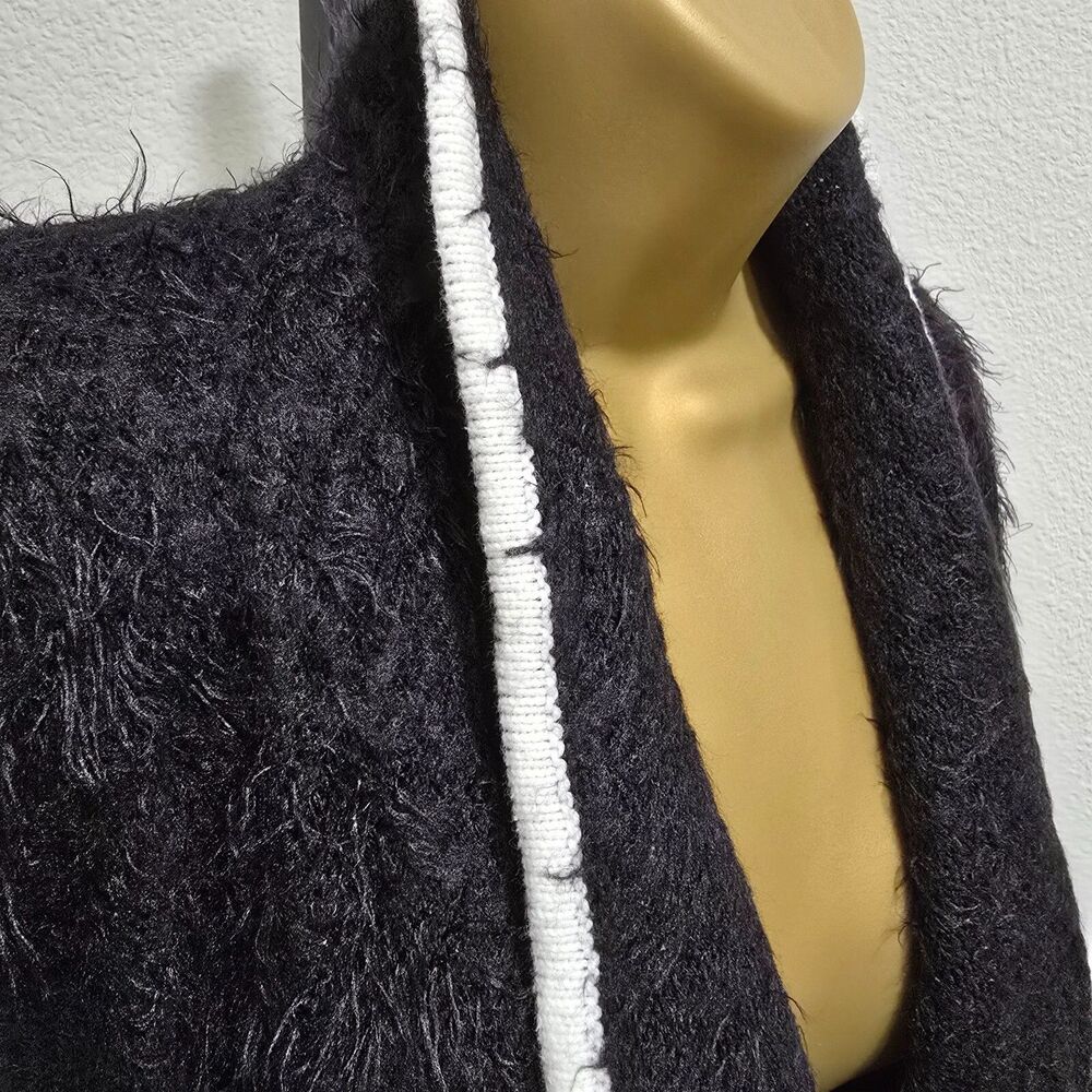 Candies Open Cardigan Sweater Womens MED Black White Y2K Fairy Goth Grunge Fuzzy